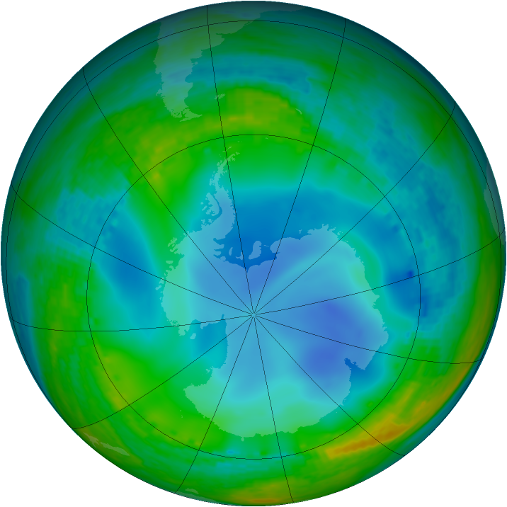 Antarctic ozone map for 06 July 2003